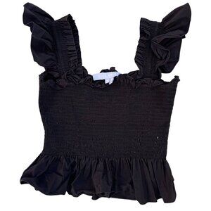 Hill House Smocked Ruffle Tank Top Black Size Small S Cotton Spandex Paz Nap Top